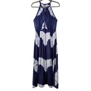 Sunny Girl Womens M Blue White Shibori Tie Dye Halter Maxi Dress Side Slit Boho